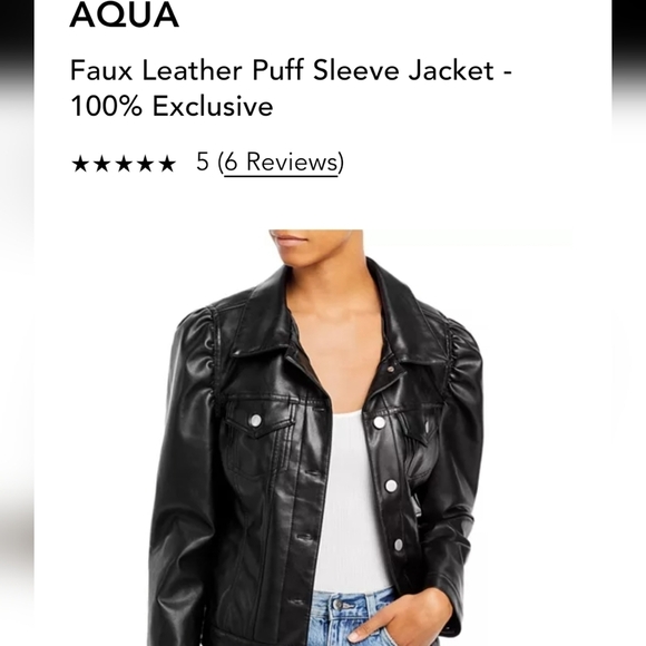 NWOT AQUA FAUX LEATHER PUFF SLEEVE JACKET BLOOMINGDALE EXCLUSIVE SZ LARGE - Picture 3 of 11